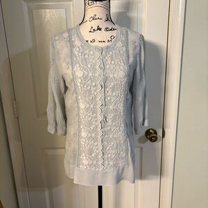 Johnny Was Light Blue Embroidered 3/4 Sleeve Blouse, Size S